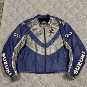 AGV Sport Suzuki Hayabusa Armored Leather Motorcycle Jacket Full Zip Men 58 EUC